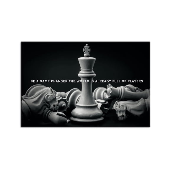 International Chess Motivational Poster - Be a Game Changer Quote on Canvas, Inspirational Wall Art for Office Desk, Living Room, Game Room, Success Mindset Home Decor