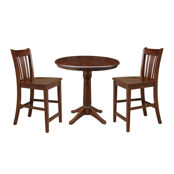 International Concepts 36" Round Pedestal Gathering Height Table With 2 Counter Height Stools - 3 Piece Set - Espresso