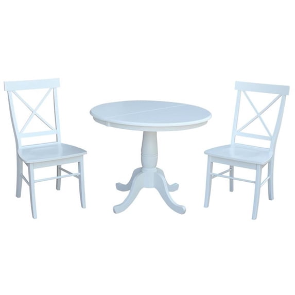 International Concepts 3 Piece Extendable Round Dining Set in White