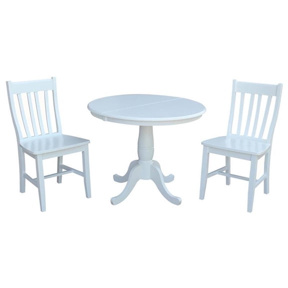 36" Round Extension Dining Table With 2 Cafe Chairs - 3 Piece Set - White