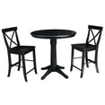 thumbnail image 1 of International Concepts 3-Piece Solid Wood Counter Height Dining Set with 36" Round Pedestal Table and 2 Cross-Back Stools, Black, 1 of 6