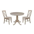 thumbnail image 1 of International Concepts 3-Piece Solid Wood Dining Set with 36" Round Extension Pedestal Table and 2 Cross Back Chairs, Washed Gray Taupe, 1 of 7