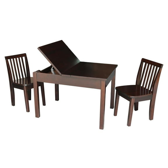 International Concepts Indoor Wood Kids Lift Top Table and Chair Set in Unfinished - 3 Piece Set