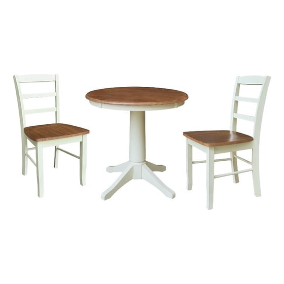 30" Round Pedestal Dining Table with 2 Madrid LadderBack Chairs   Multi Color