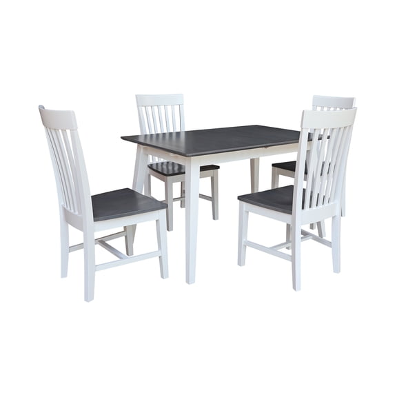International Concepts Solid Wood 5-Piece Extension Dining Set, Heather Gray & White 60" Butterfly Leaf Table and 4 Matching Chairs