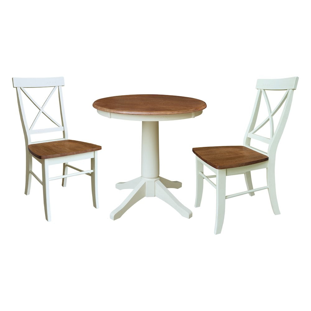 Hickory and Shell Solid Wood Round Pedestal Table Set with High Cross Back Chairs