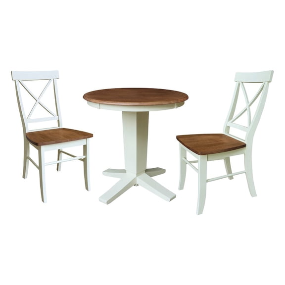 International Concepts 30" Solid Wood Round Top Pedestal Dining Table with 2 Chairs