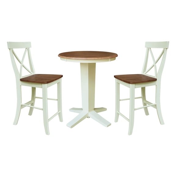30" Solid Wood Round Pedestal Dining Table with 2 Counter Stools - Multi-Color