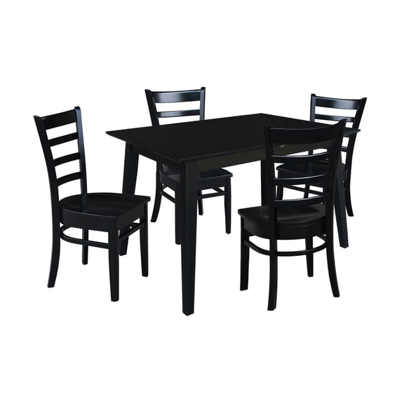 International Concepts Solid Wood 5-Piece Extension Dining Set, Sophisticated Black 60" Butterfly Leaf Table and 4 Matching Slat-Back Chairs