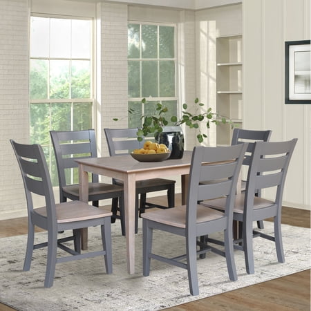 International Concepts 30 x 48 in. Solid Wood 7-Piece Dining Set with Dining Table and 6 Ladder Back Chairs in Washed Gray Taupe