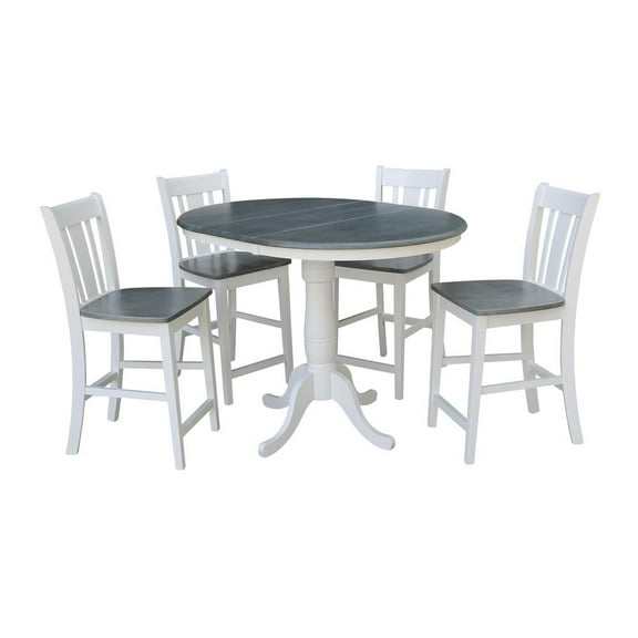 International Concepts 36" Extension Dining Table and 4 Stools in White/Gray