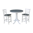 thumbnail image 1 of International Concepts 36"H Wood Round Pedestal Gathering Height Table with 2 Emily Counter Height Stools - Set of 3 Pieces, 1 of 5