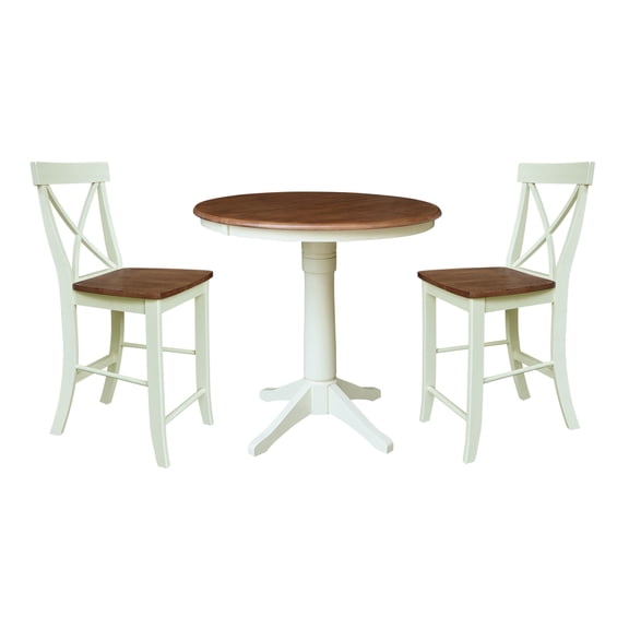 36" Round Extension Dining Table with 2 X-Back Counter Stools - Multi-Color