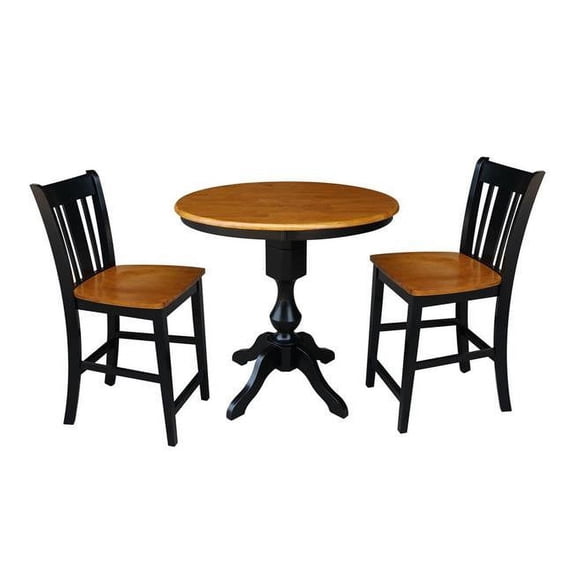 International Concepts 36" Round Pedestal Gathering Height Table With 2 San Remo Counter Height Stools - 3 Piece Set - Black/Cherry