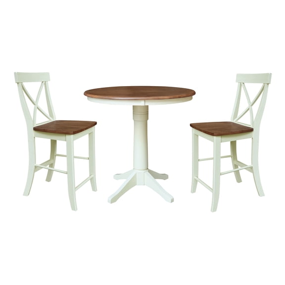 36" Round Pedestal Counter Height Table With 2 X-Back Stools - Multi-Color