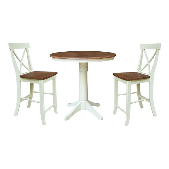 International Concepts 36" Round Pedestal Gathering Height Table With 2 X-Back Counter Height Stools