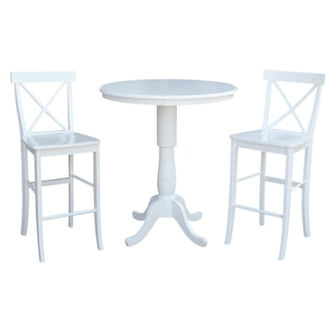 36" Round Bar Height Table with 12" Leaf and 4 X-back Stools - Black ...