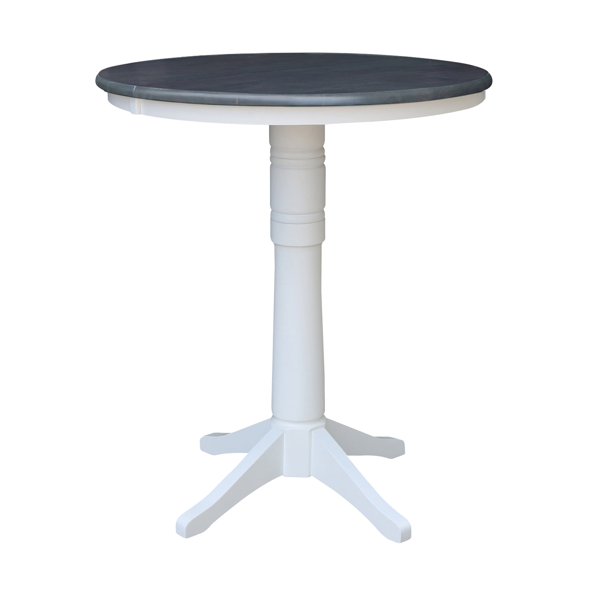 Heather Gray 50" Round Solid Wood Pedestal Bar Height Table with Extendable Leaf