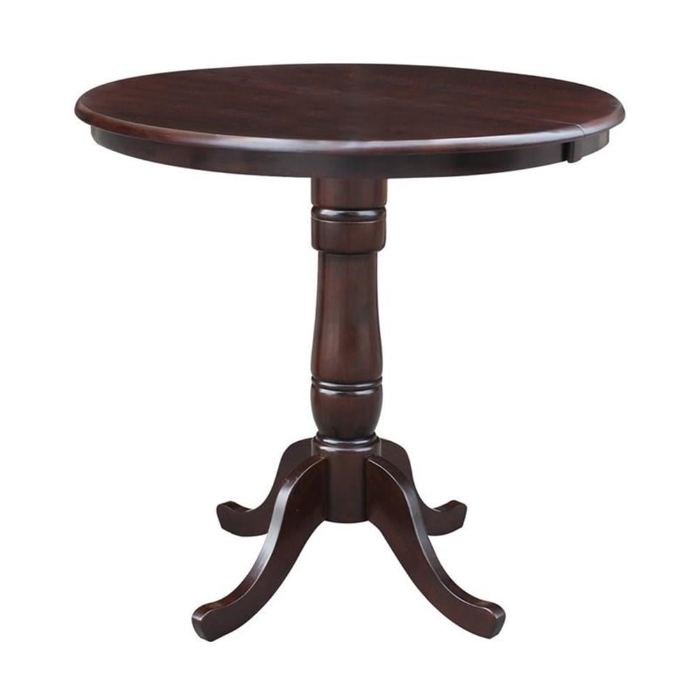 Rich Mocha Solid Wood 36" Round Extendable Counter Height Table