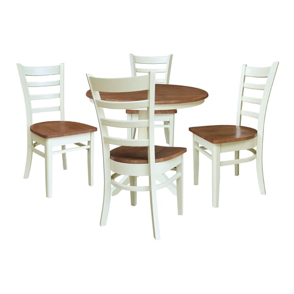 36" Round Top Pedestal Dining Table With 4 Emily Chairs - Multi-Color