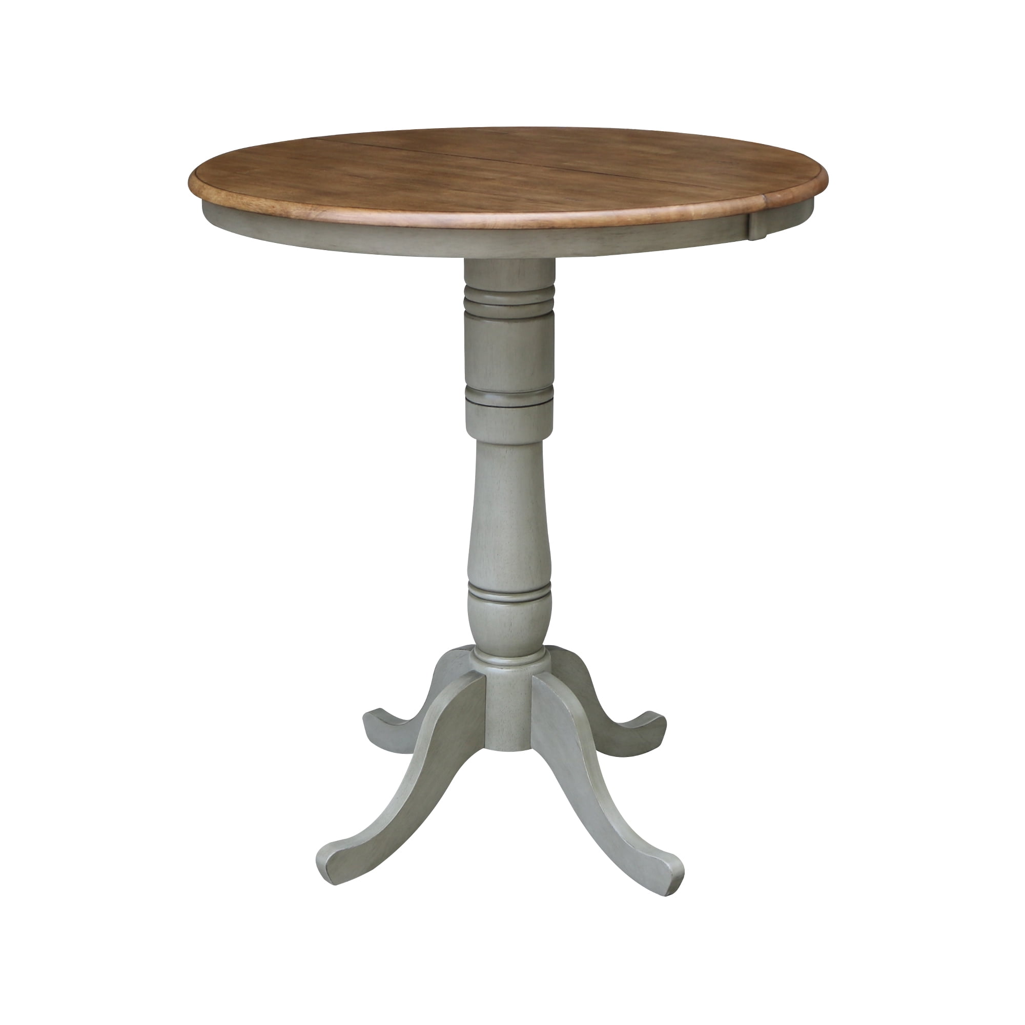 Farmhouse Round Wood Extendable Bar Height Table in Distressed Hickory
