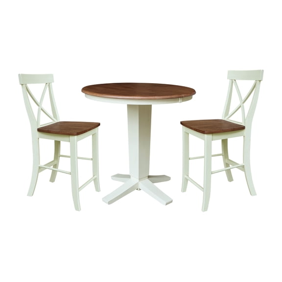 36" Solid Wood Round Extension Dining Table with 2 Counter Stools - Multi-Color