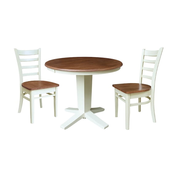 International Concepts 36" Solid Wood Round Extension Dining Table with 2 Dining Chairs