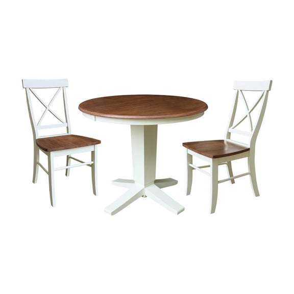 International Concepts 36" Solid Wood Round Extension Dining Table with 2 Dining Chairs