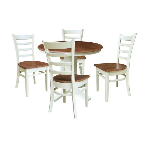 36" Solid Wood Round Extension Dining Table with 4 Dining Chairs - Multi-Color