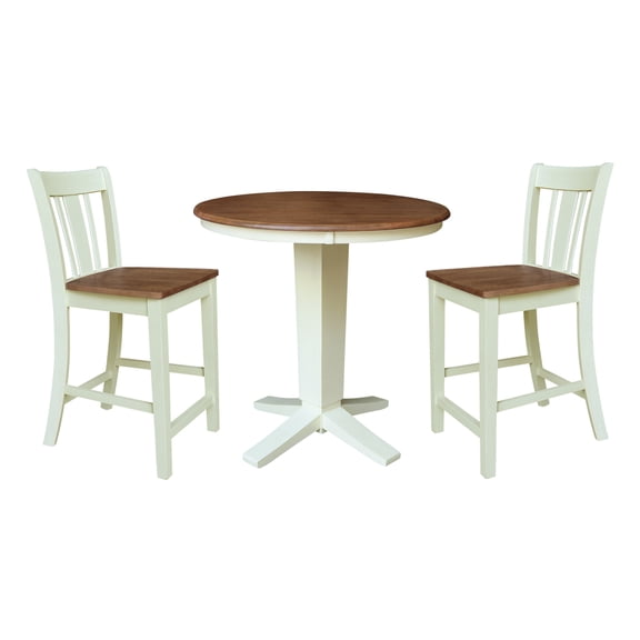 36" Solid Wood Round Top Dining Table with 2 Counter Height Stools - Multi-Color