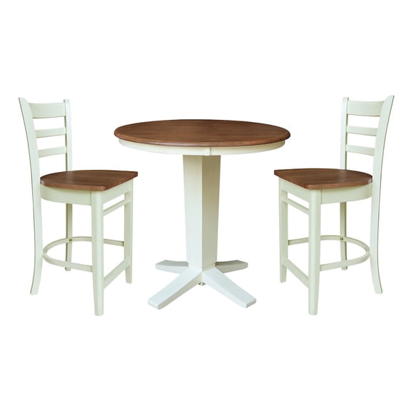 International Concepts 36" Solid Wood Round Top Pedestal Dining Table with 2 Counter Height Stools
