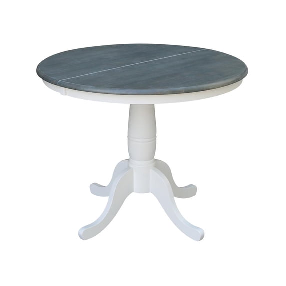 International Concepts 36" Wood Round Table With 12" Leaf in White/Heather Gray