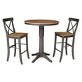 thumbnail image 1 of International Concepts 36-inch Round Extension Dining Table with 2 X-Back Bar Height Stools, 1 of 6