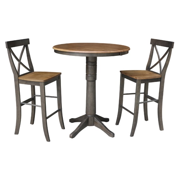International Concepts 36-inch Round Extension Dining Table with 2 X-Back Bar Height Stools