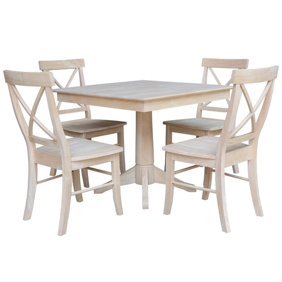 International Concepts 36" x 36" Square Top Pedestal Table With 4 Chairs (Set of 5) - Unfinished