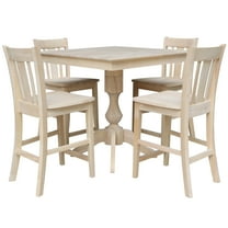 International Concepts 36" x 36" Square Top Pedestal Table With 4 Counter Height Stools (Set of 5) - Unfinished