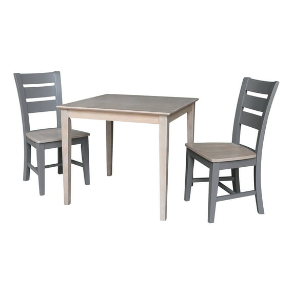 International Concepts 36 x 36 in. Solid 3-Piece Dining Set with Dining Table and 2 Ladder Back Chairs in Washed Gray Taupe