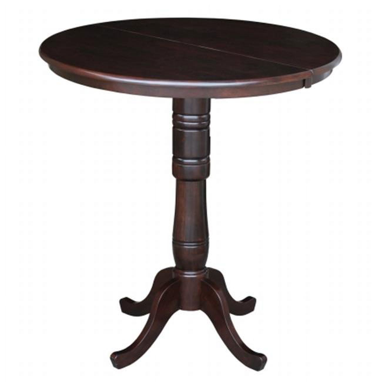 Rich Mocha Solid Wood 36" Round Extendable Counter Height Table