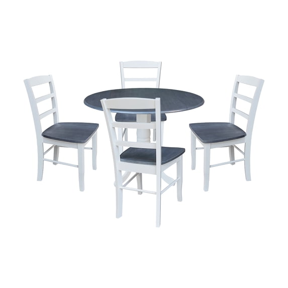International Concepts 42" Dual Drop Leaf Dining Table with 4 Madrid Ladder Back Chairs in White/Heather Gray