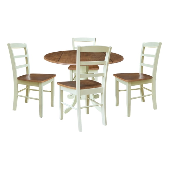 42" Dual Drop Leaf Wood Dining Table with 4 Madrid LadderBack Chairs