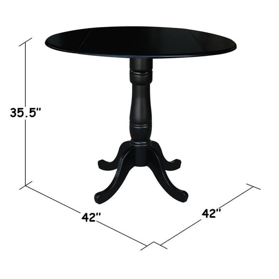International Concepts 42" Round Solid Wood Black Dual Drop Leaf Pedestal Counter Height Table