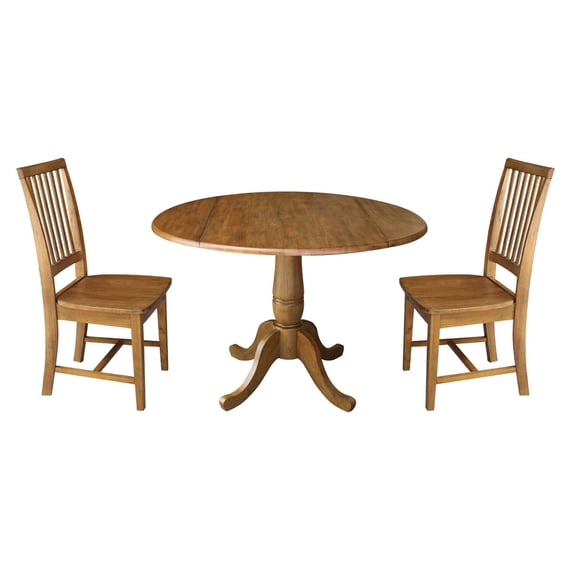 International Concepts 42" Round Top Table Dining Set with Two Chairs, Pecan