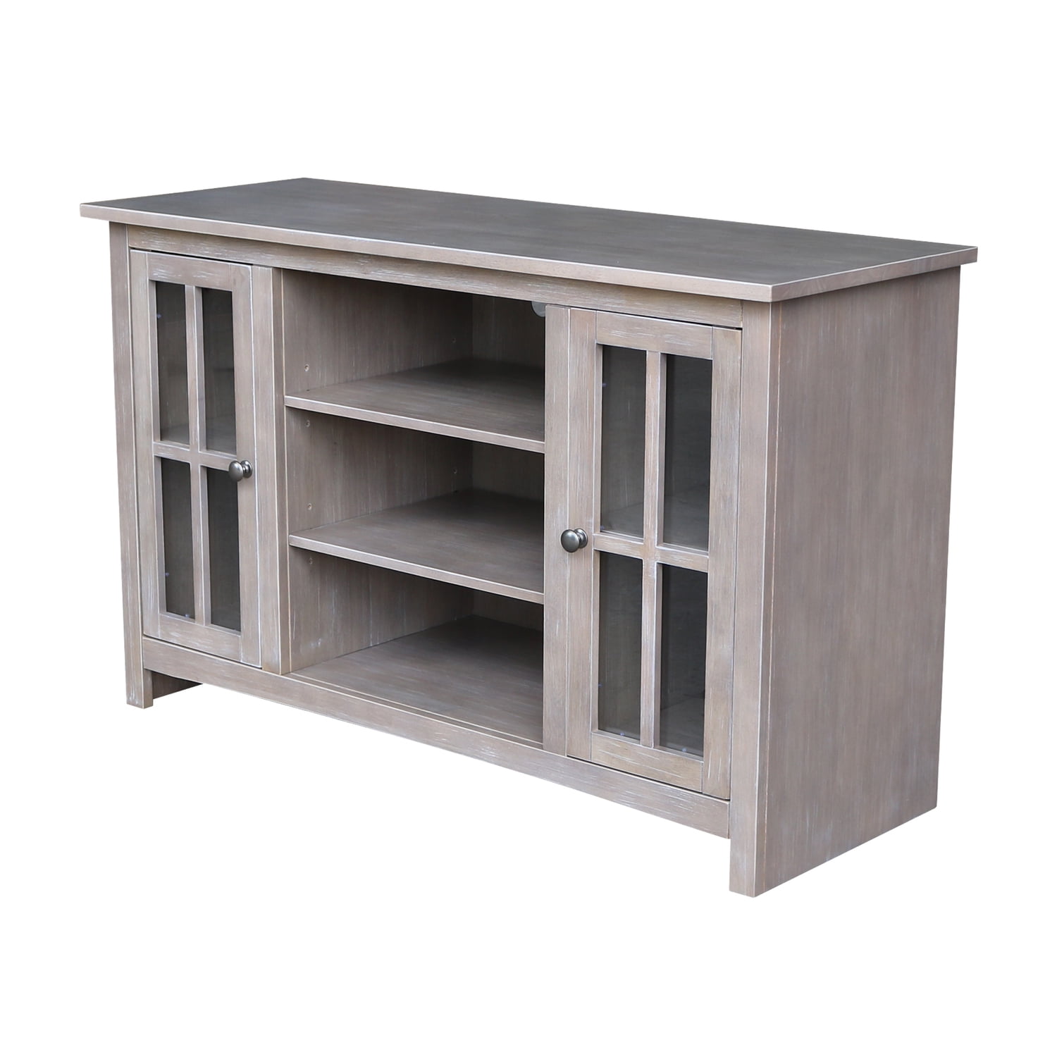 Washed Gray Taupe Solid Wood TV Stand with Cabinet