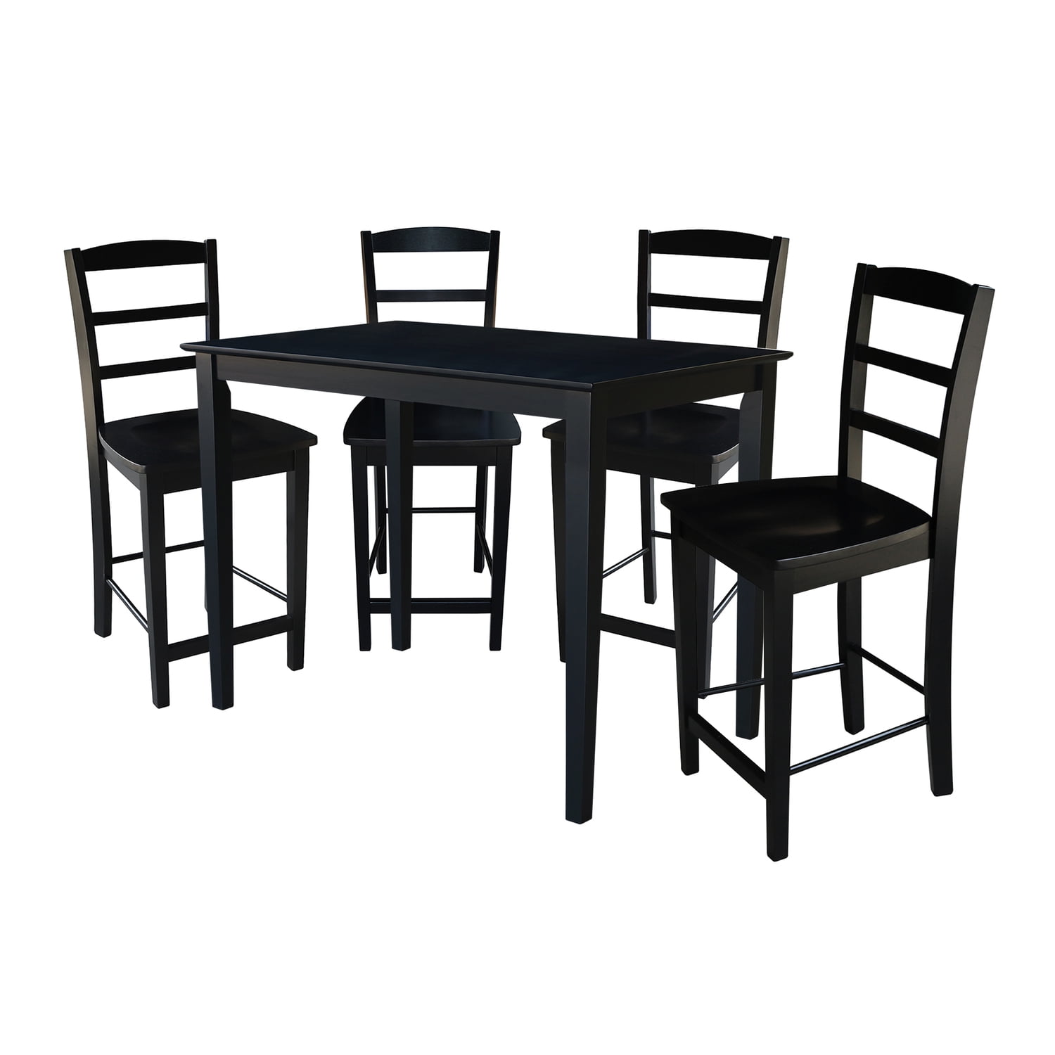 Black Solid Wood Counter Height Dining Set with Ladderback Chairs