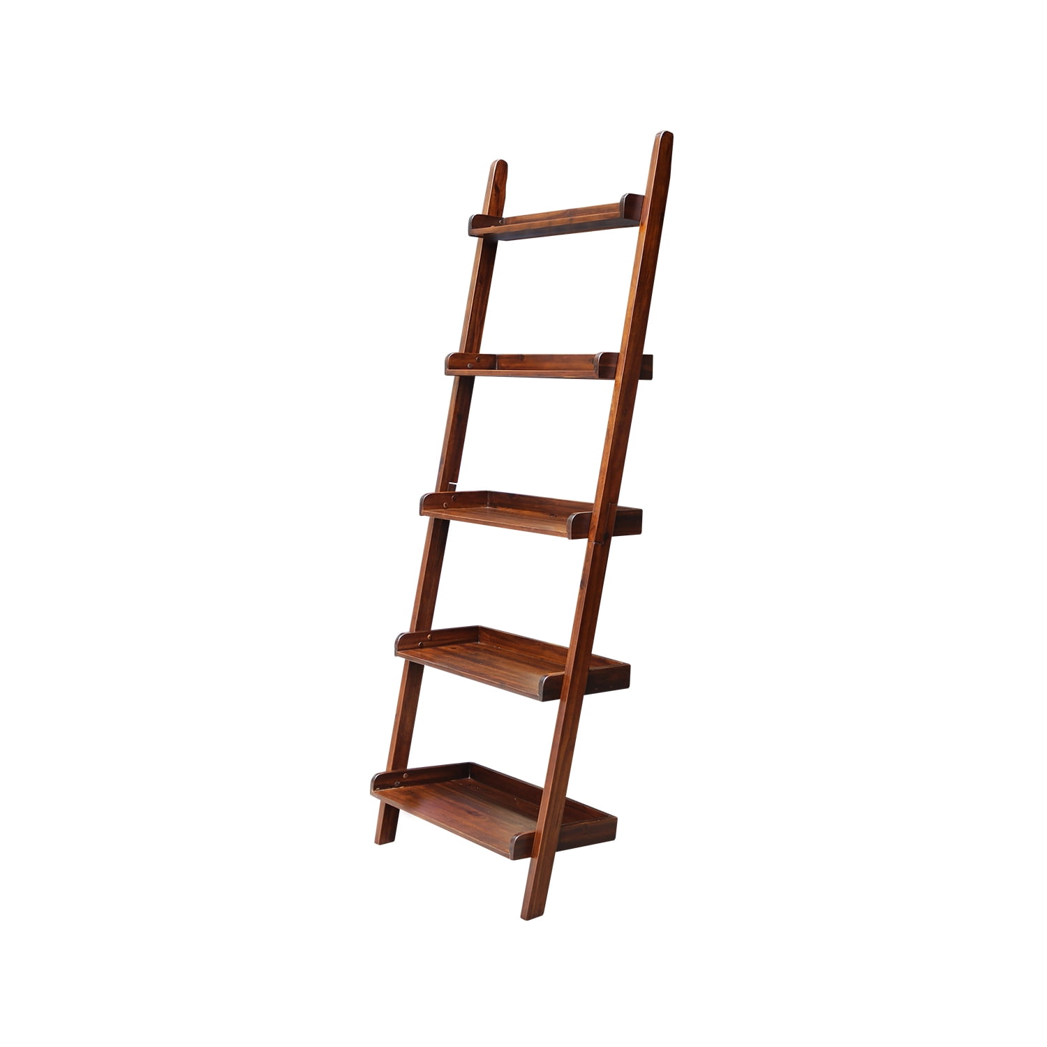 75" Espresso Solid Wood Ladder Bookcase with Five Shelves