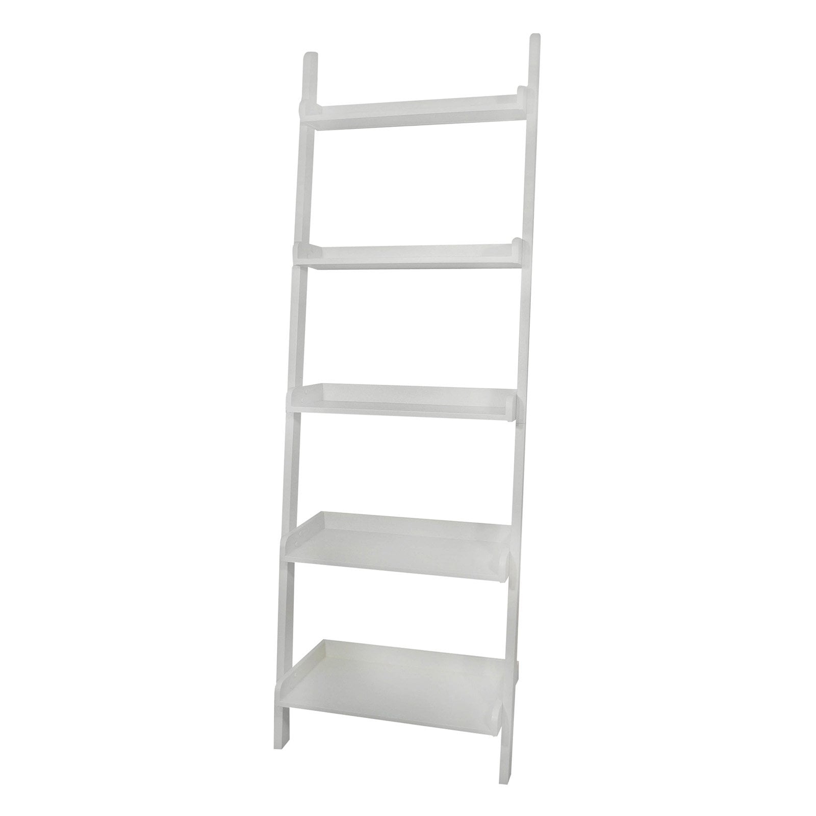 Contemporary White Solid Wood 5-Tier Leaning Ladder Shelf