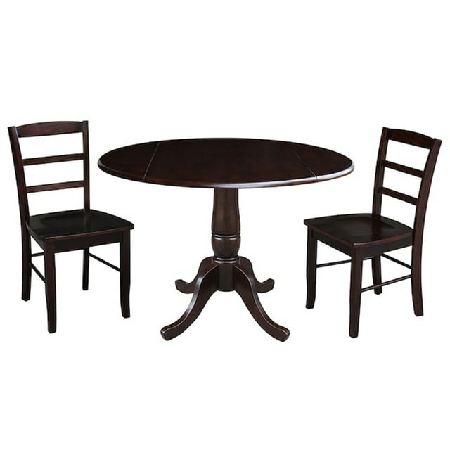 International Concepts Christine 42" Round Top Pedestal Table with 2 Chairs - Rich Mocha