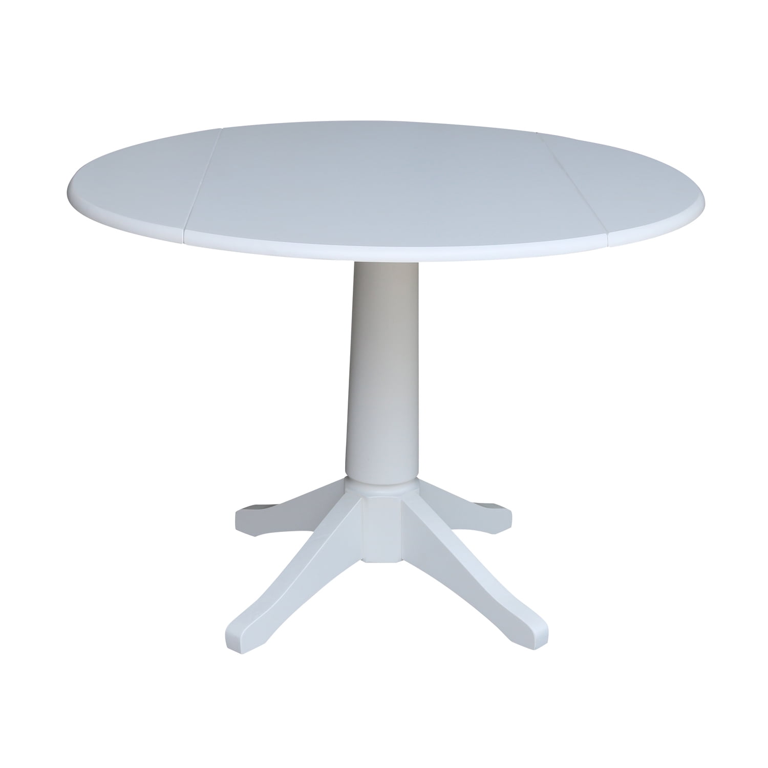 Elegant White 42" Round Solid Wood Extendable Pedestal Dining Table