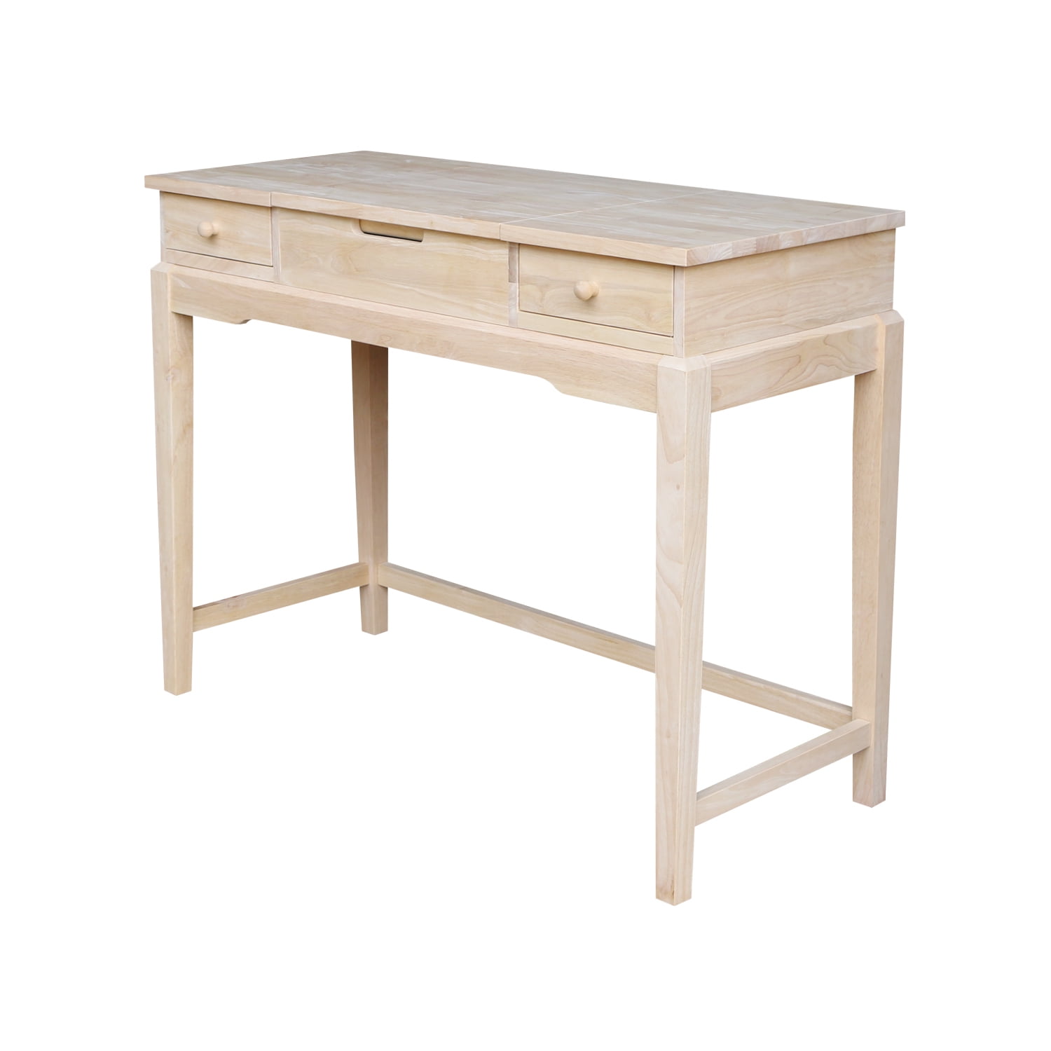 Classic Unfinished Rubberwood Vanity Table with Flip-Up Mirror
