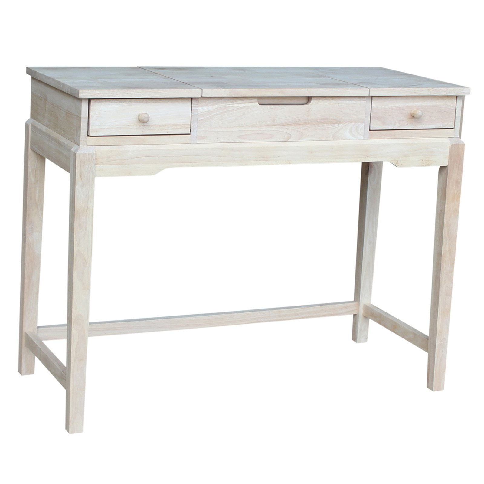 Classic Unfinished Rubberwood Vanity Table with Flip-Up Mirror